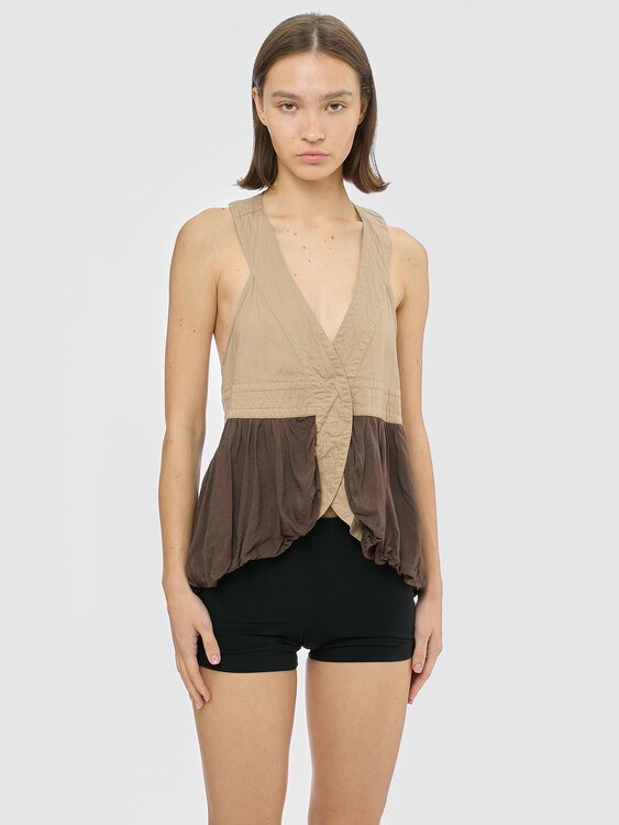 Beige And Brown Bubble Top 
