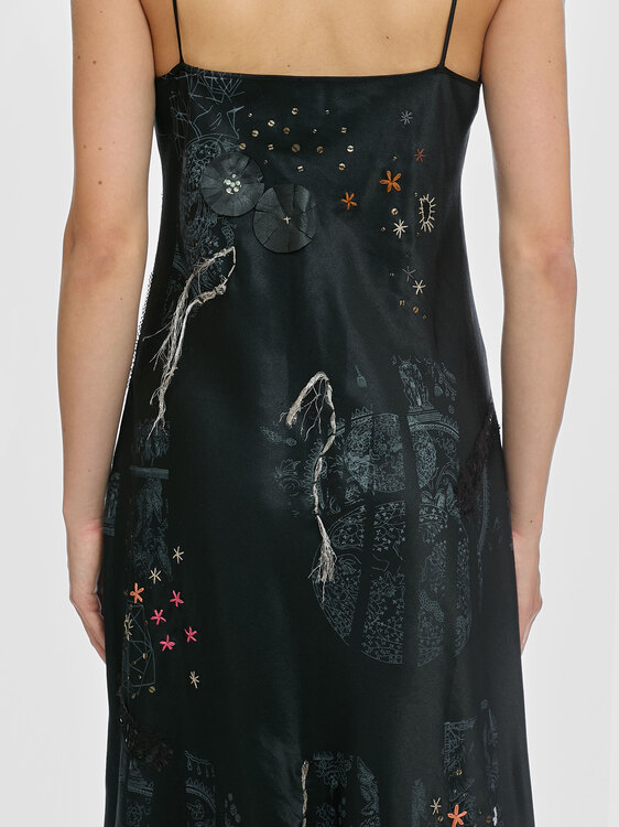 Black Satin Camisole Midi Dress 
