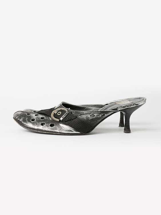 Black and Silver Distressed Effect Mules 