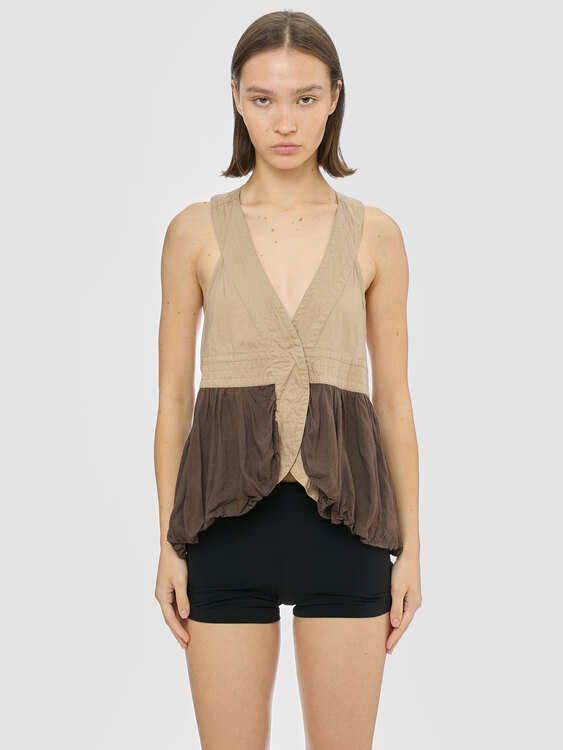Beige And Brown Bubble Top 