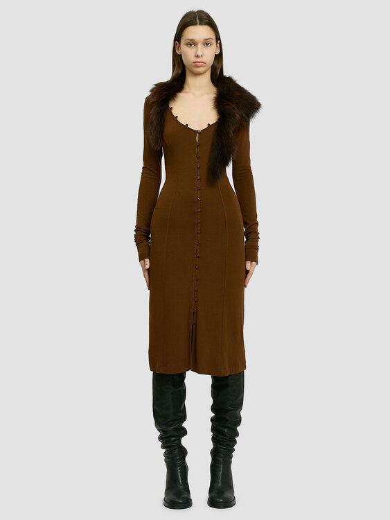 Plein Sud Fur Collar Midi Dress 