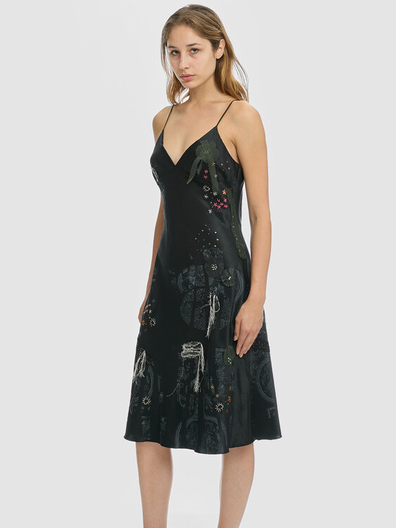 Black Satin Camisole Midi Dress 