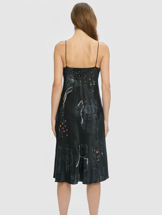 Black Satin Camisole Midi Dress 