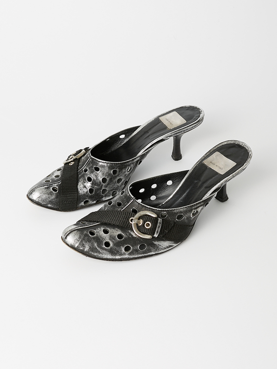 Black and Silver Distressed Effect Mules 