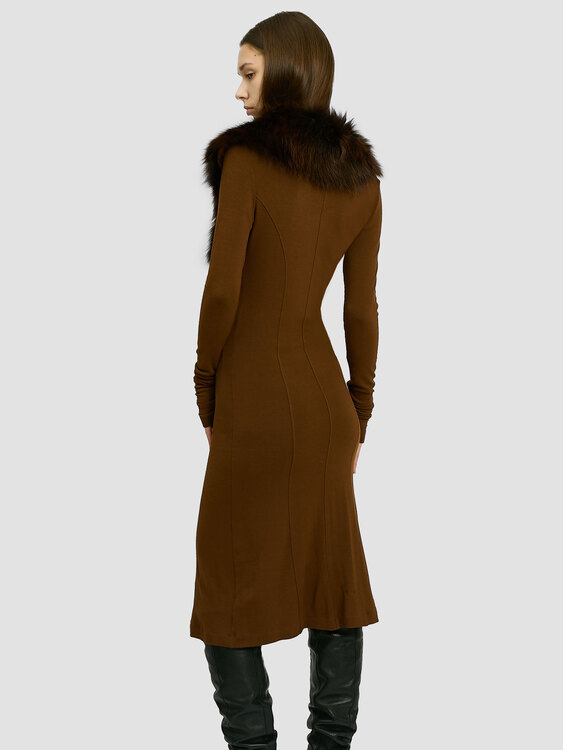 Plein Sud Fur Collar Midi Dress 