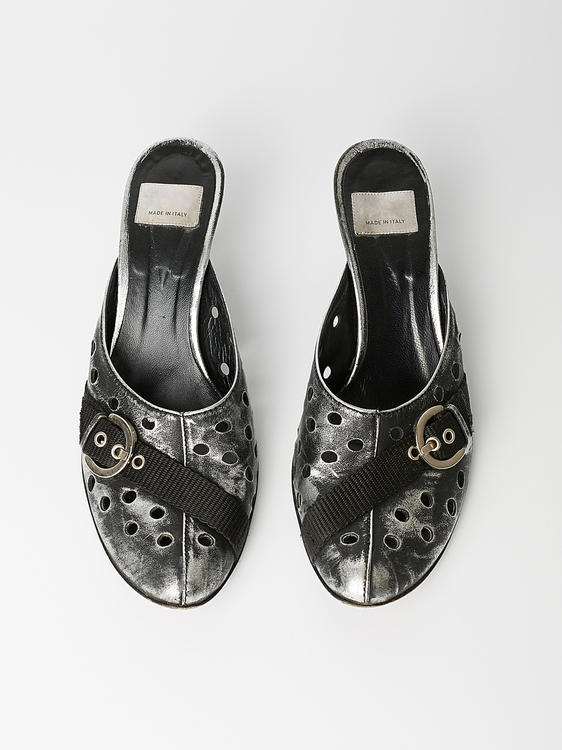 Black and Silver Distressed Effect Mules 