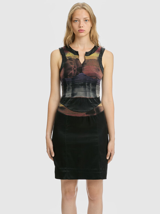 Satin and Knit Midi Dress 