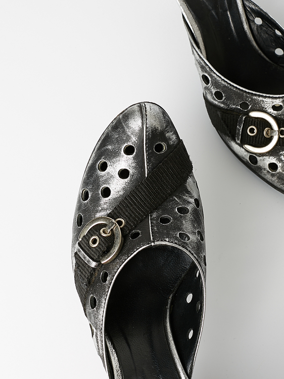 Black and Silver Distressed Effect Mules 