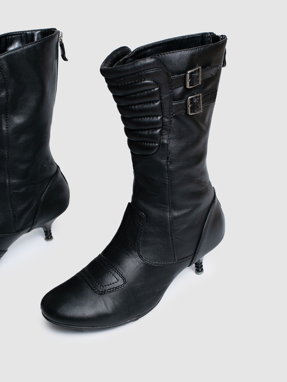 Leather Heeled Motorcycle Boots 