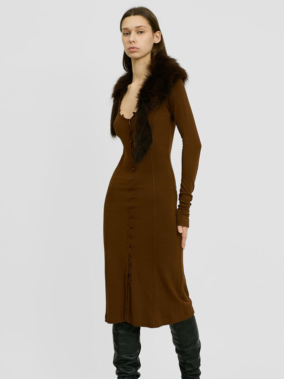 Plein Sud Fur Collar Midi Dress 