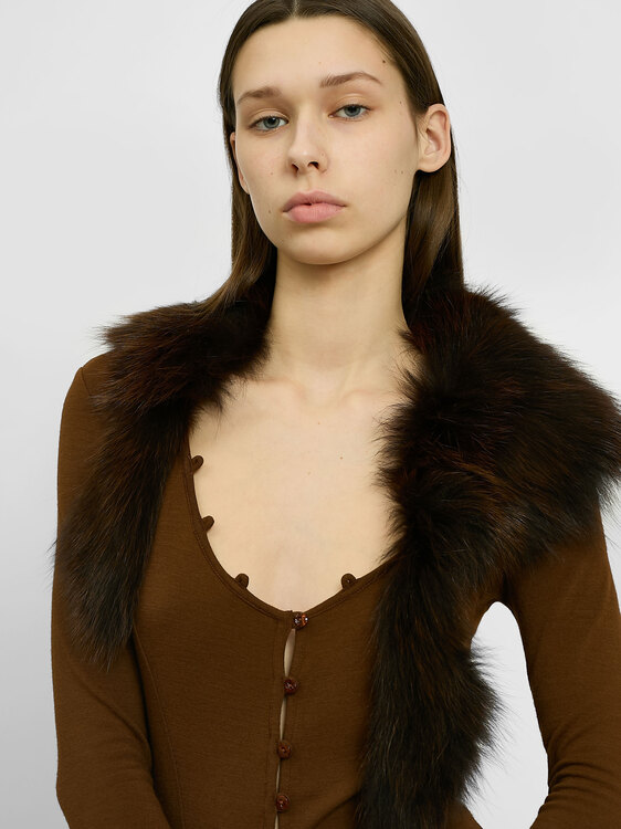 Plein Sud Fur Collar Midi Dress 