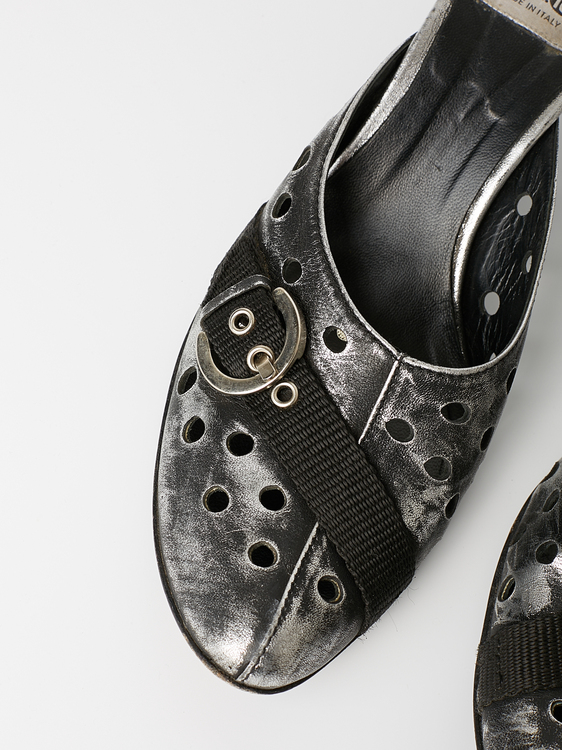 Black and Silver Distressed Effect Mules 