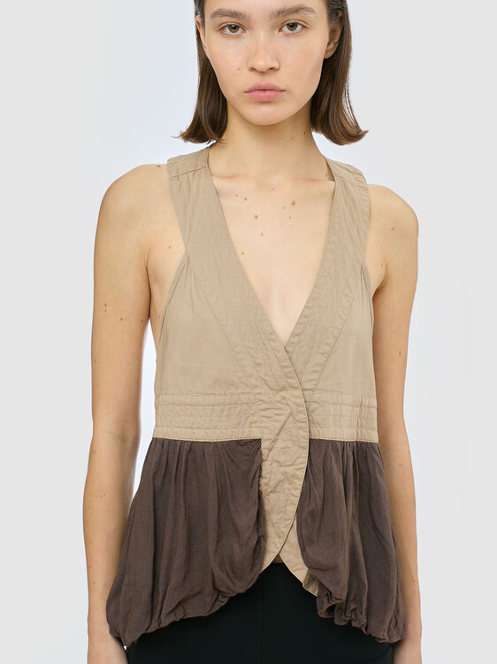 Beige And Brown Bubble Top 
