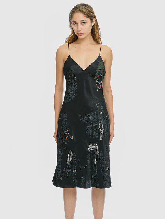 Black Satin Camisole Midi Dress 