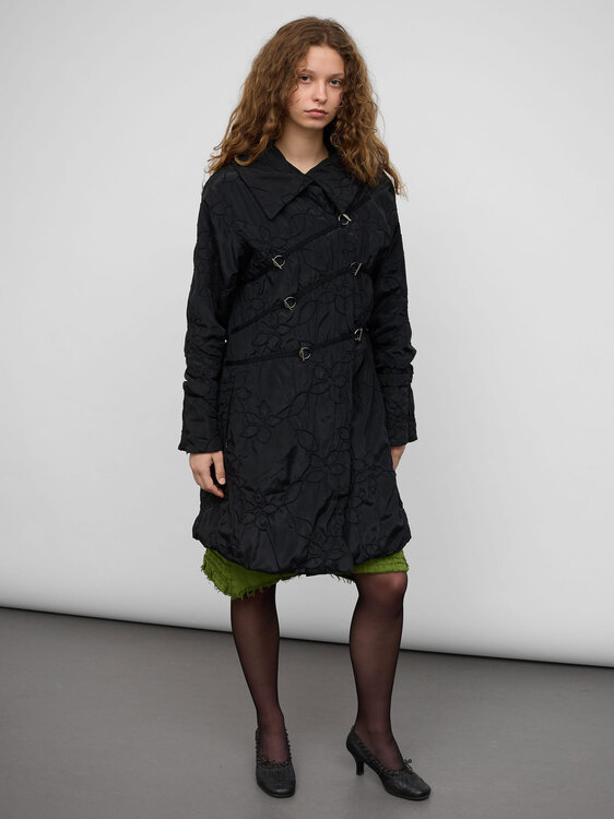 Black Nylon Embroidered Coat 