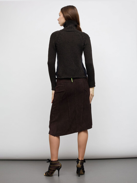 Brown Suede Midi Skirt 