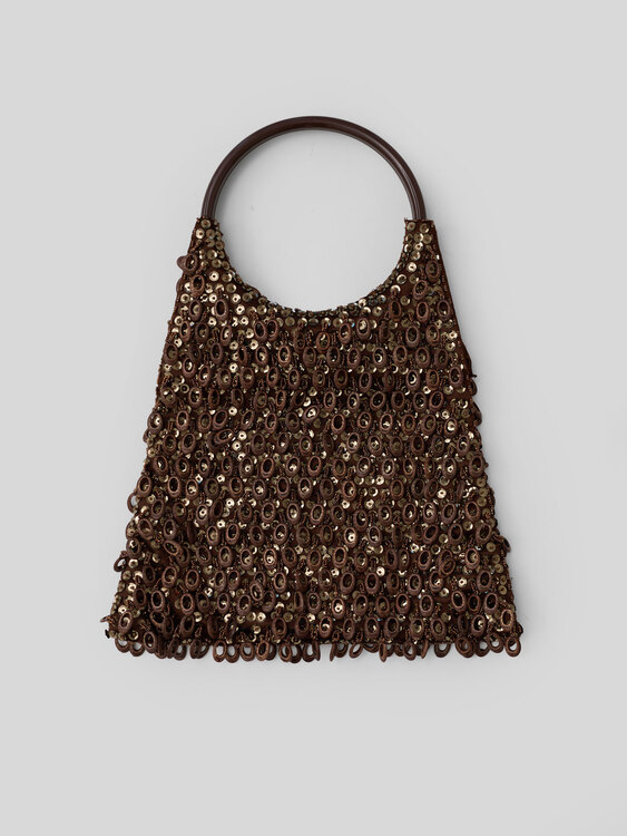 Brown Sequin And Ring Handbag 