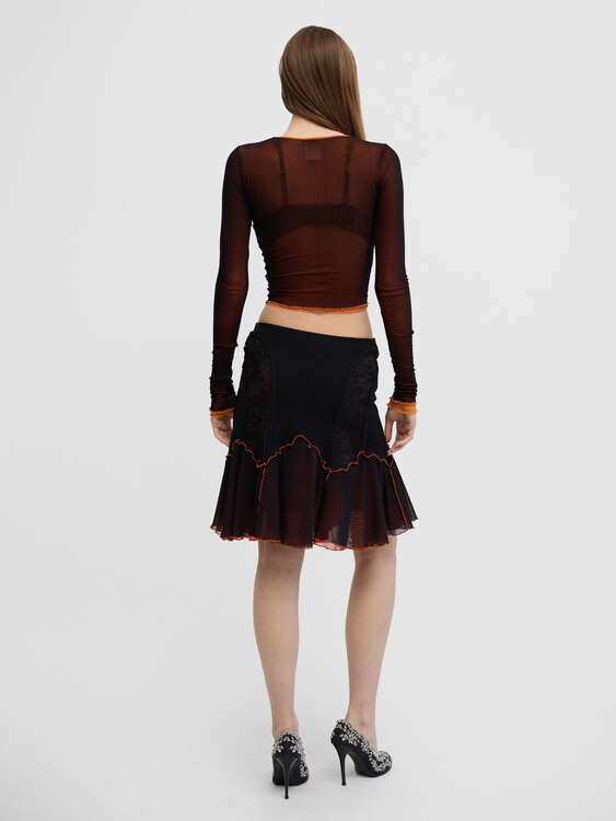 Black and Orange Mesh Midi Skirt 
