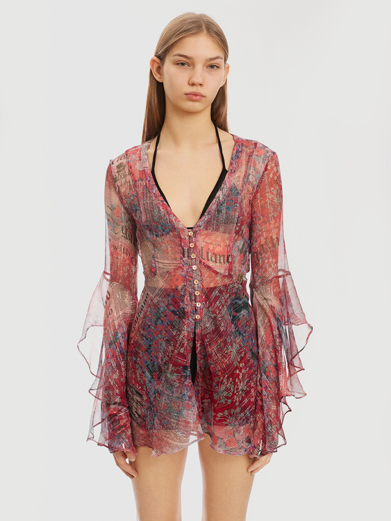 Galliano Gazette Print Blouse 