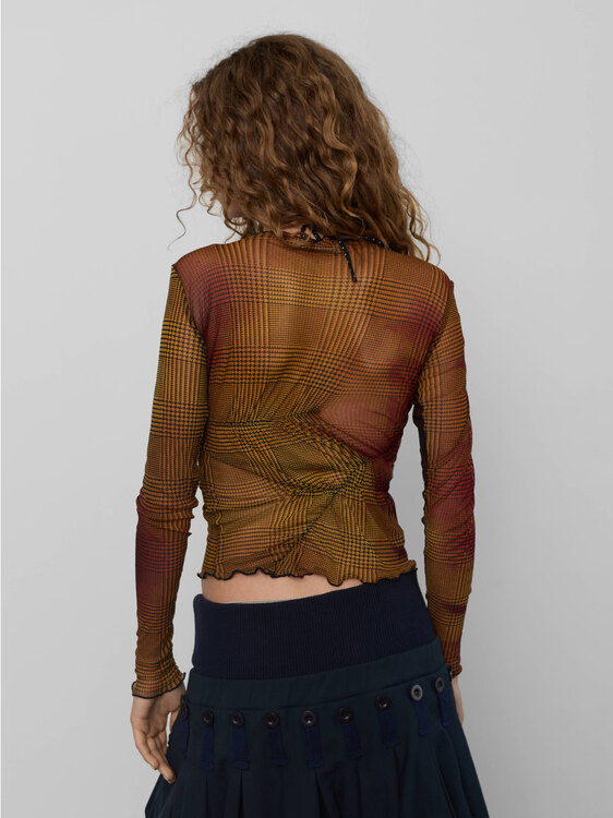 Houndstooth Gathered Mesh Top 