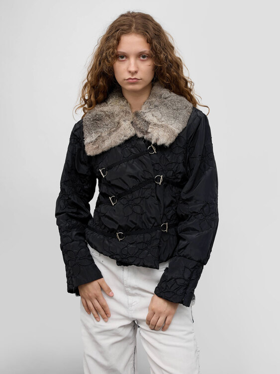 Black Nylon Embroidered Jacket 