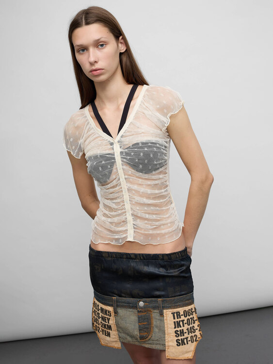 Silk Mesh Gathered Cardigan 