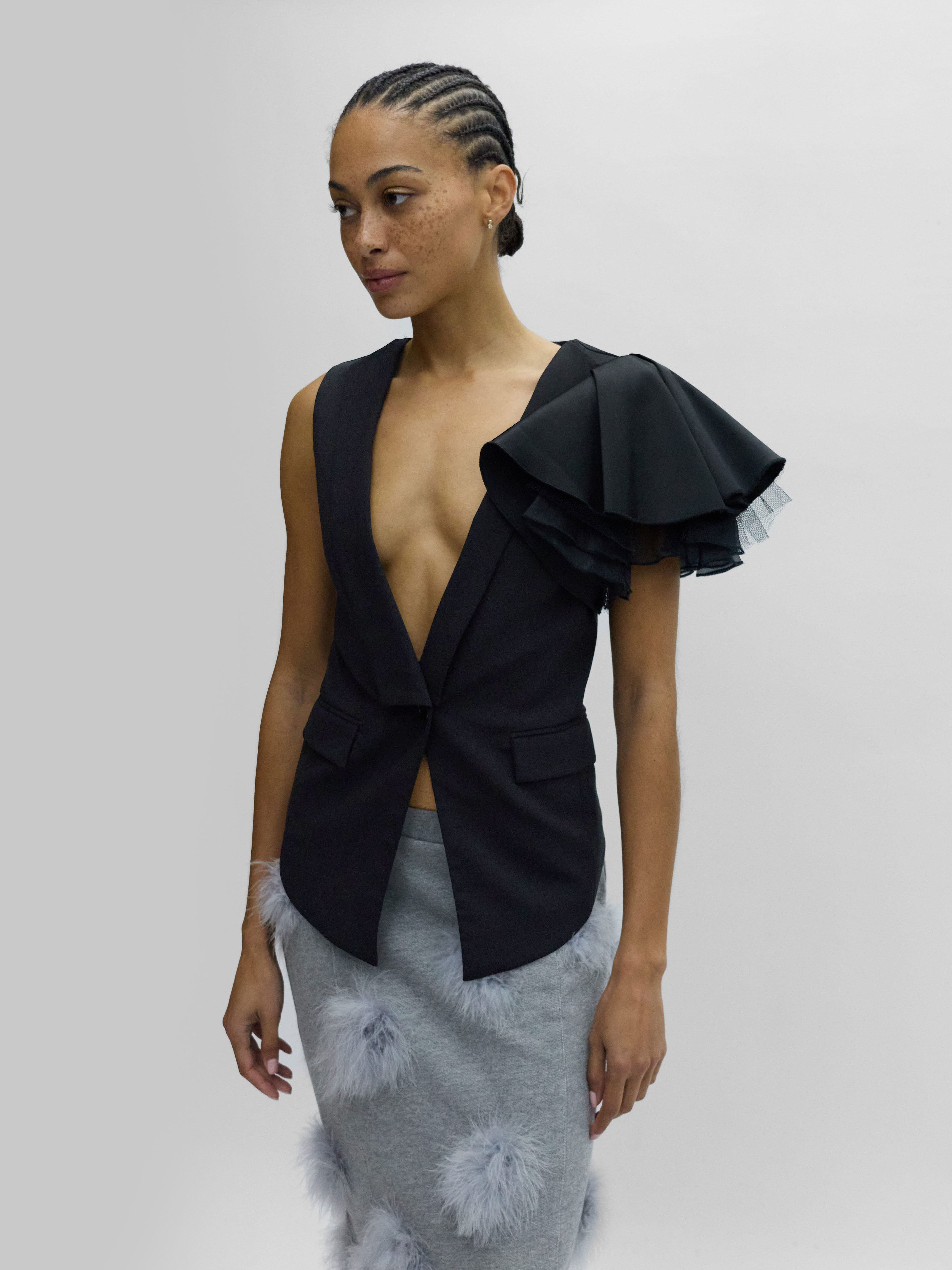 Black Ruffled Vest 