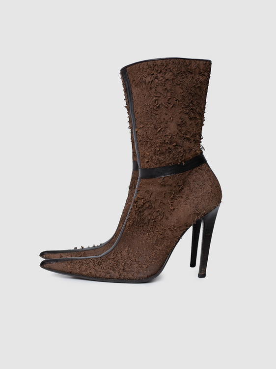 Brown Leather Stiletto Boots 