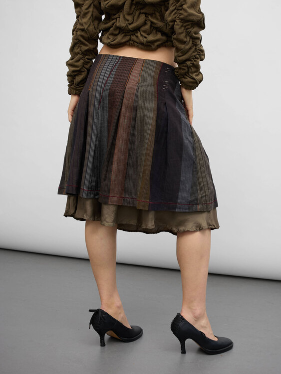 Pleated Patchwork Midi Skirt 