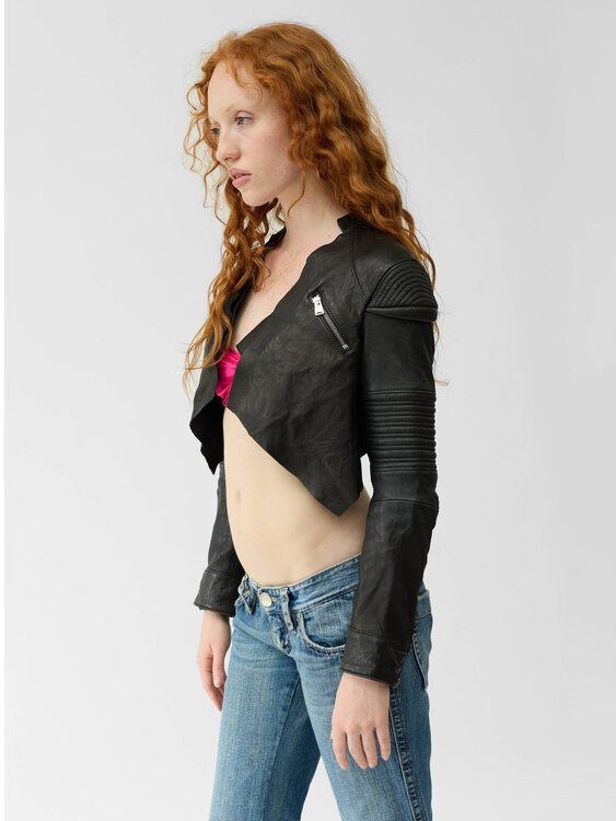Cropped Distressed Leather Jacket 