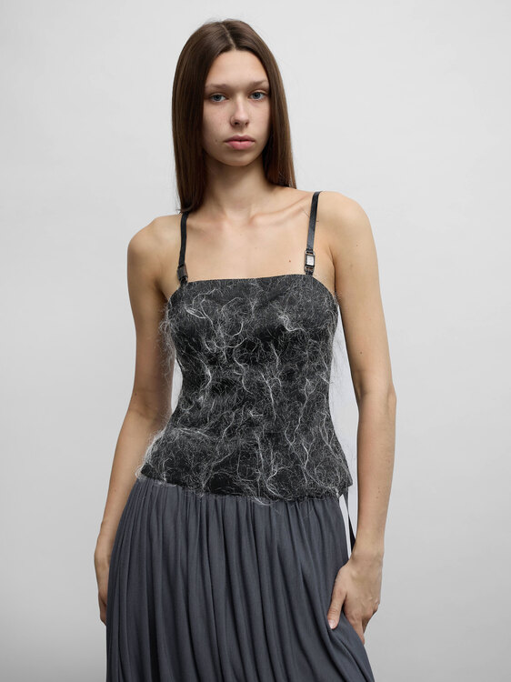 Silver Grey Fuzzy Bustier 