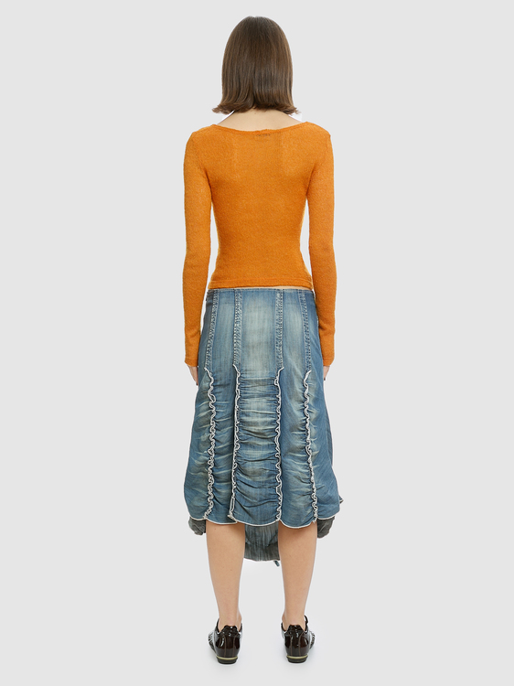 Gathered Denim Midi Skirt 