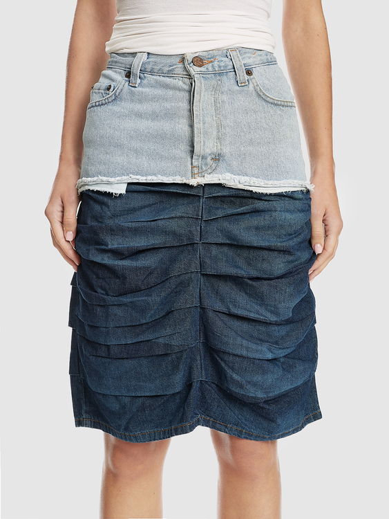 Deconstructed Denim Midi Skirt 