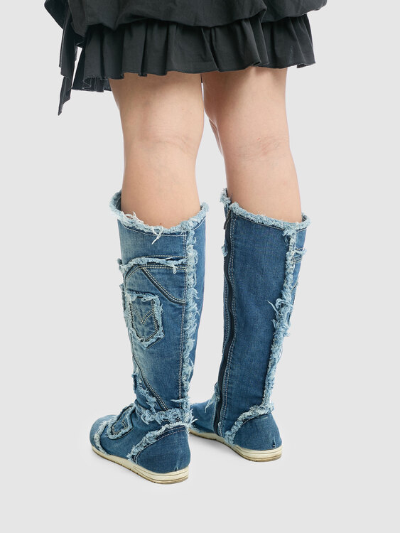 Blue Denim Deconstructed Boots 