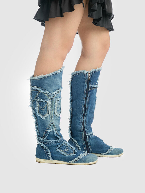 Blue Denim Deconstructed Boots 