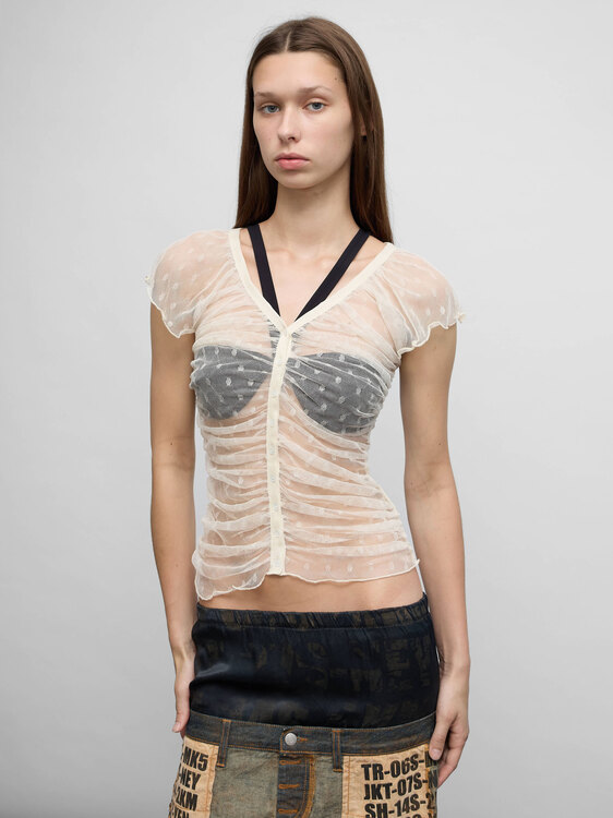 Silk Mesh Gathered Cardigan 