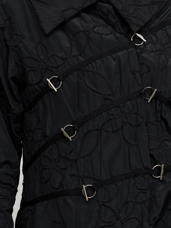Black Nylon Embroidered Coat 