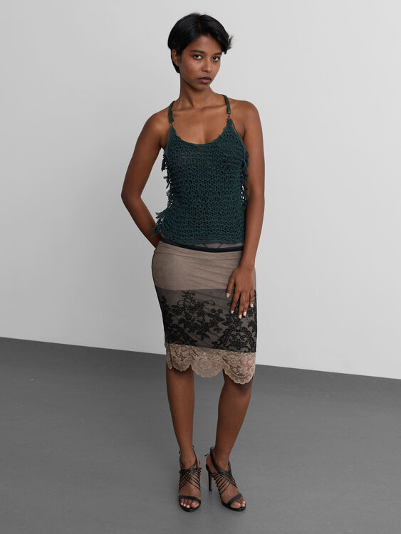 Green Chiffon And Knitted Top 
