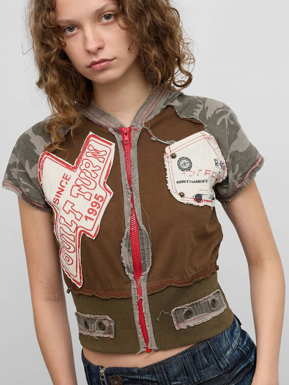 Patchwork Style Zip Hoodie 