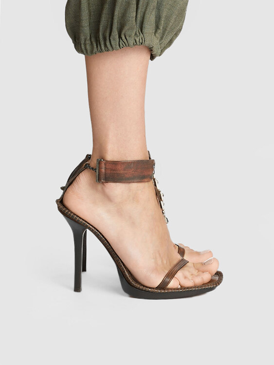 Brown Leather Heeled Sandals 
