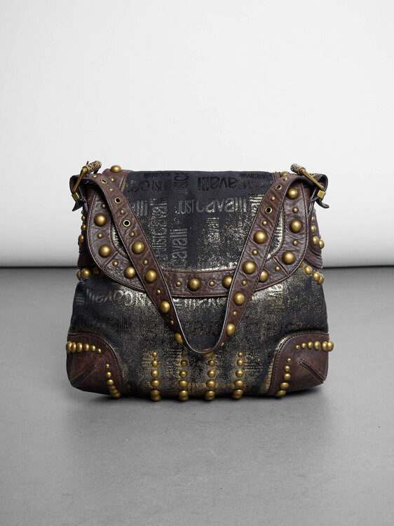 Cavalli Glittery Logo Shoulder Bag 