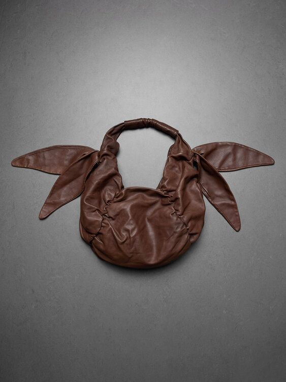 Brown Leather Gathered Handbag 