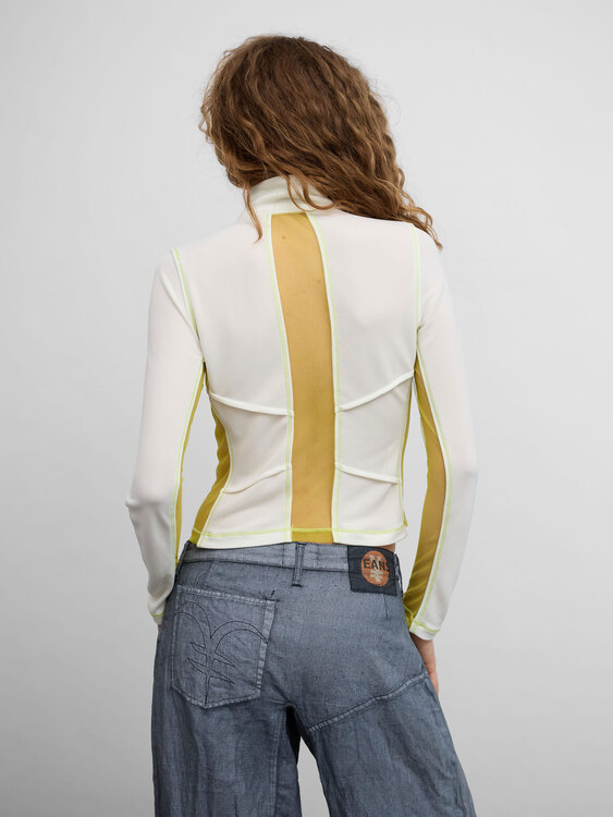 White And Lime Green Zip-Up Top 