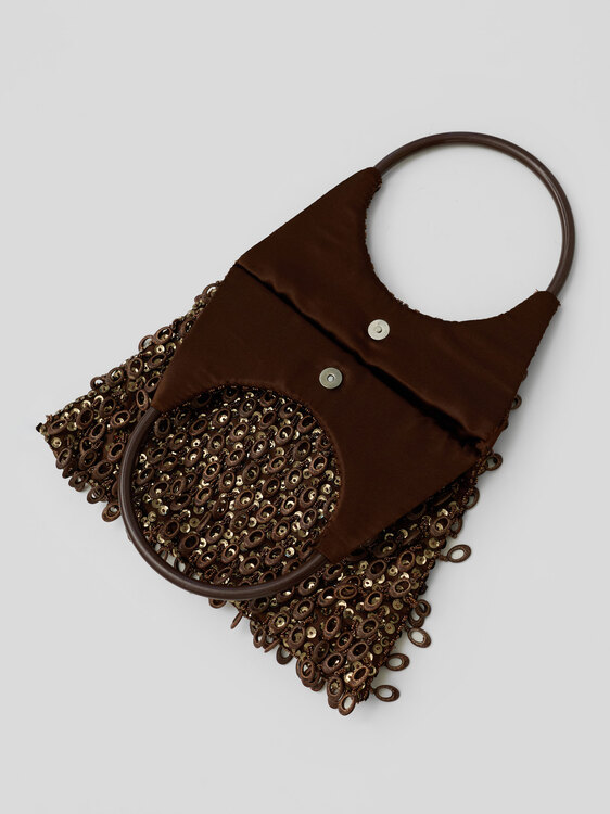 Brown Sequin And Ring Handbag 