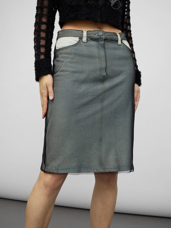 AA Milano Mesh & Denim Midi Skirt 