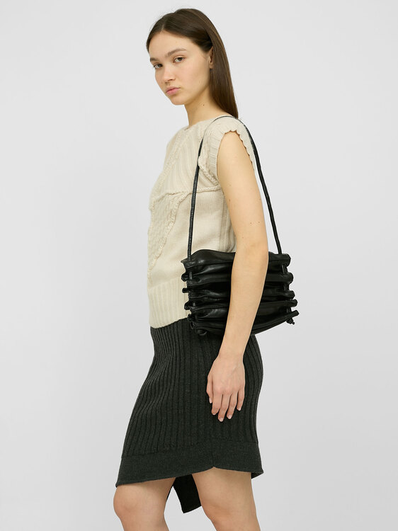 Black Leather Accordion Bag 