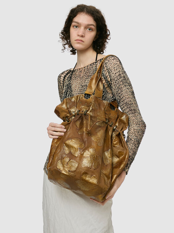 Embossed Leather Bucket Bag 