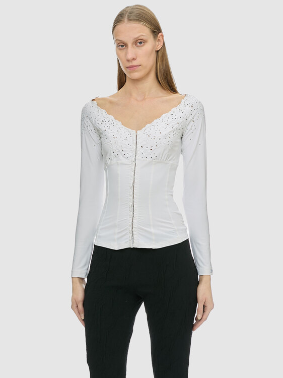 Anti-Flirt Openwork Embroidery Top 
