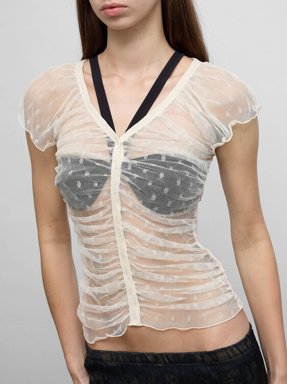 Silk Mesh Gathered Cardigan 