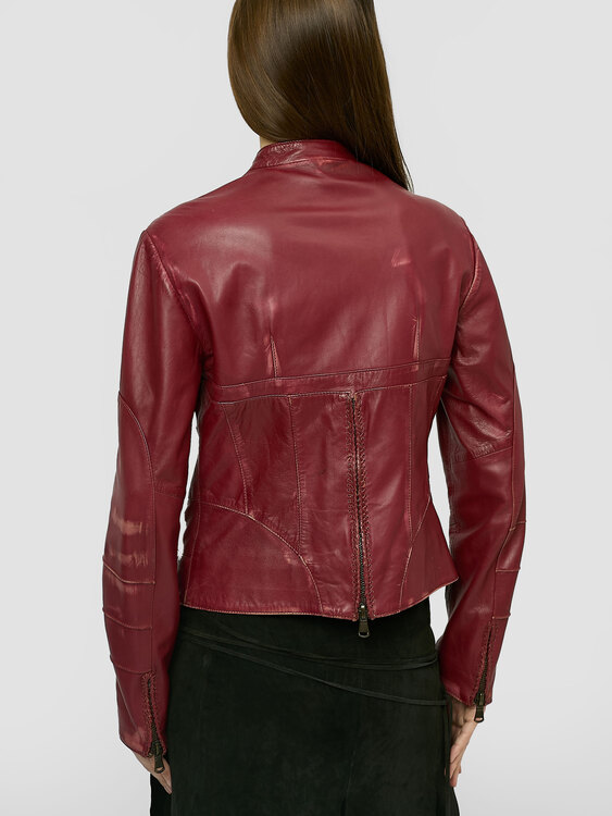 Burgundy Leather Biker Jacket 